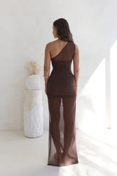 Beachfront Soirée One Shoulder Maxi Dress Chocolate